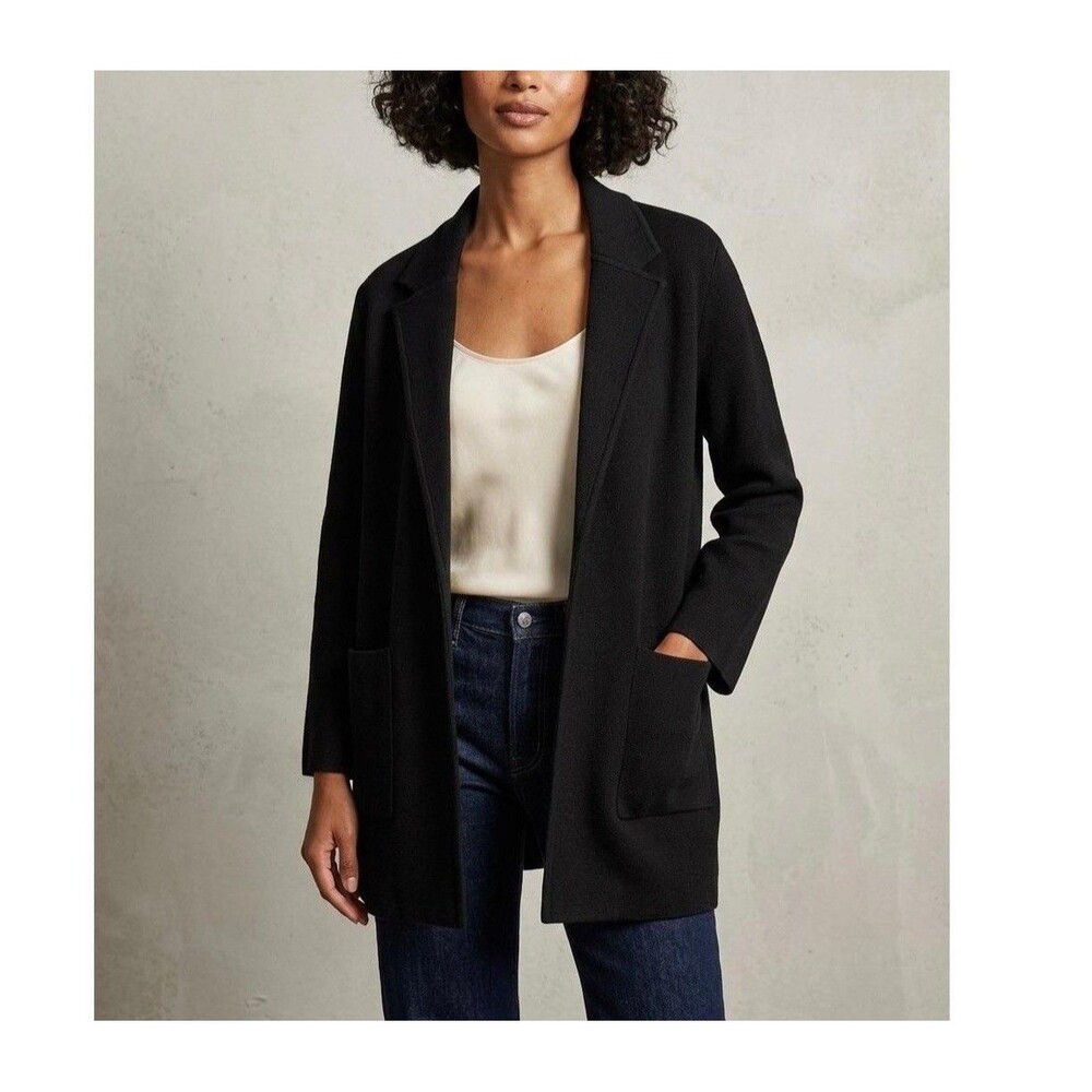 J Crew 365 Womens Open Cardigan Black Sweater Size Small Pockets All Season